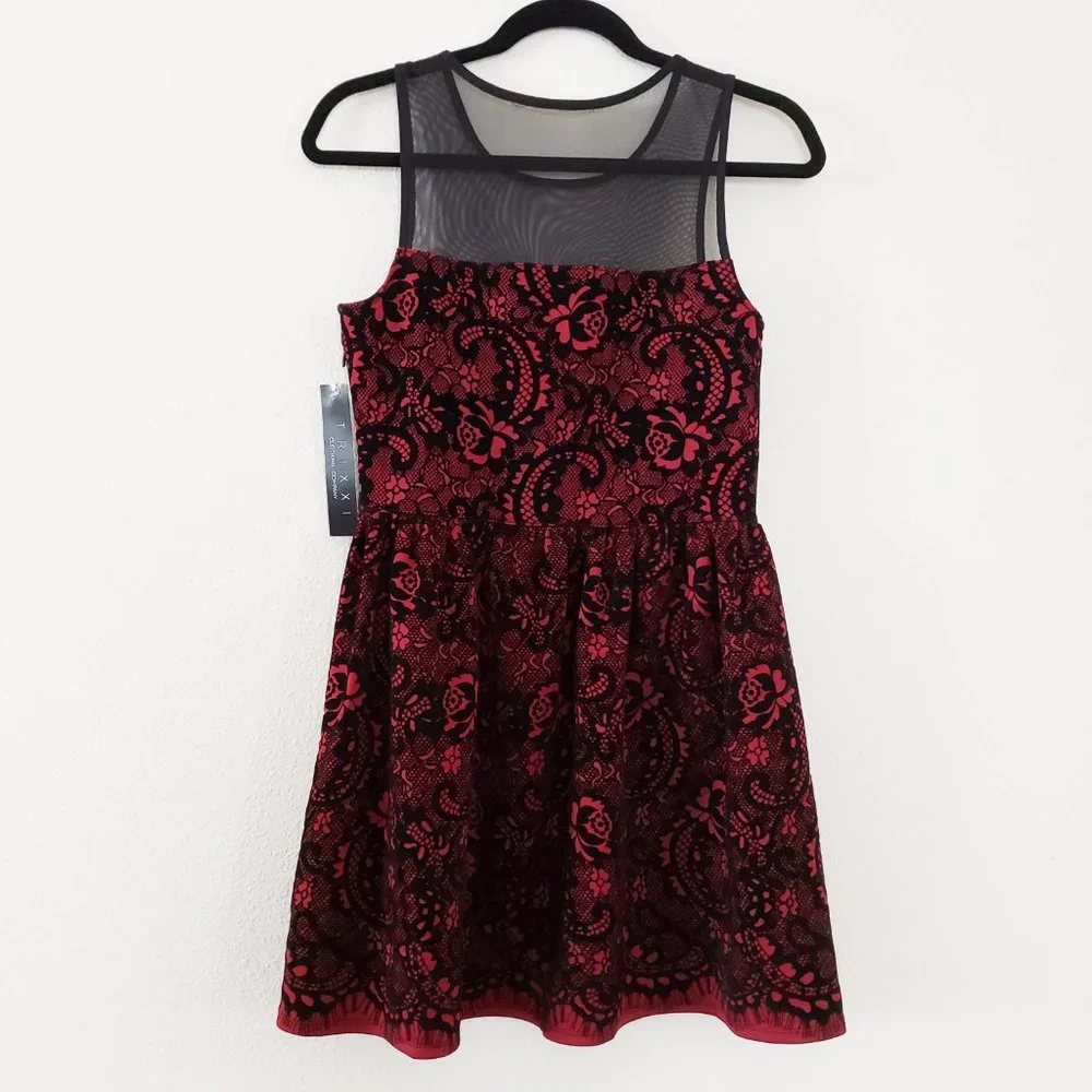 Trixxi Mesh Flocked Skater Dress Size L - Picture 2 of 8